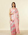 Pink Light Blue Leaf Patterned Saree